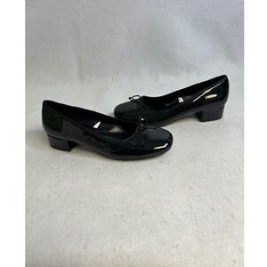 Balletcore A New Day Women 8.5 Black Patent Bow Block Heel Pumps Round Toe Shoes